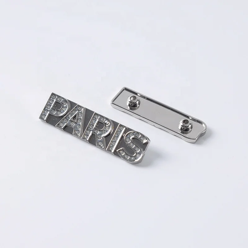 YHG Embossed Tag Plate Zinc Alloy Letter Custom Logo Rivet Metal Label Plaque for Clothes Coat Handbags