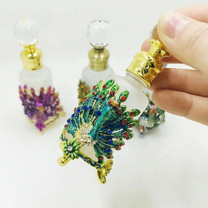 12ml Arabian Patented Peacock Metal Perfume Bottles Essential 0il Attar Glass Refillable Bottle Factory Outlet#81078