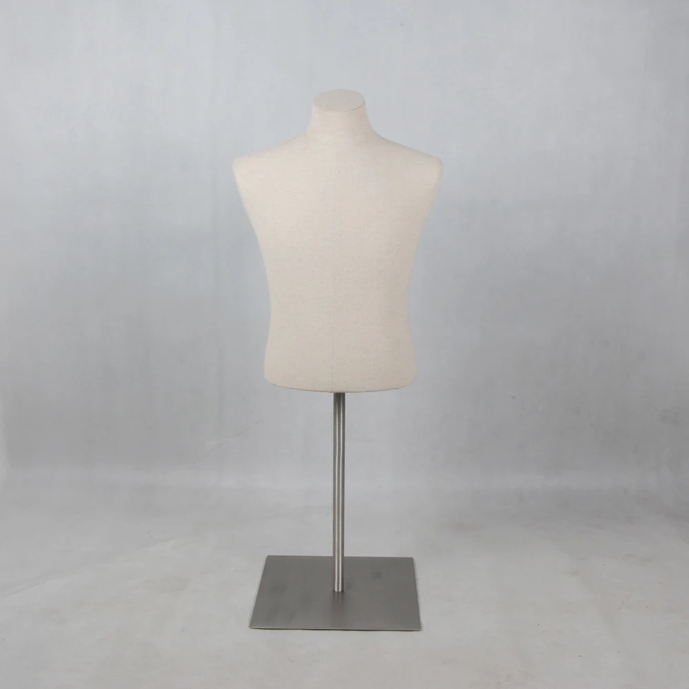 Latest Clothing Store Free Standing Half Body Torso Male Linen Covered Window Display Mannequin Body with Metal Stand