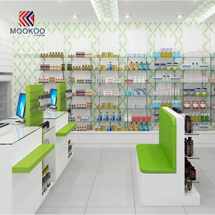 Pharmacies Shop Display Counter Modern Simple Style Retail Store Furniture Glass Shelves