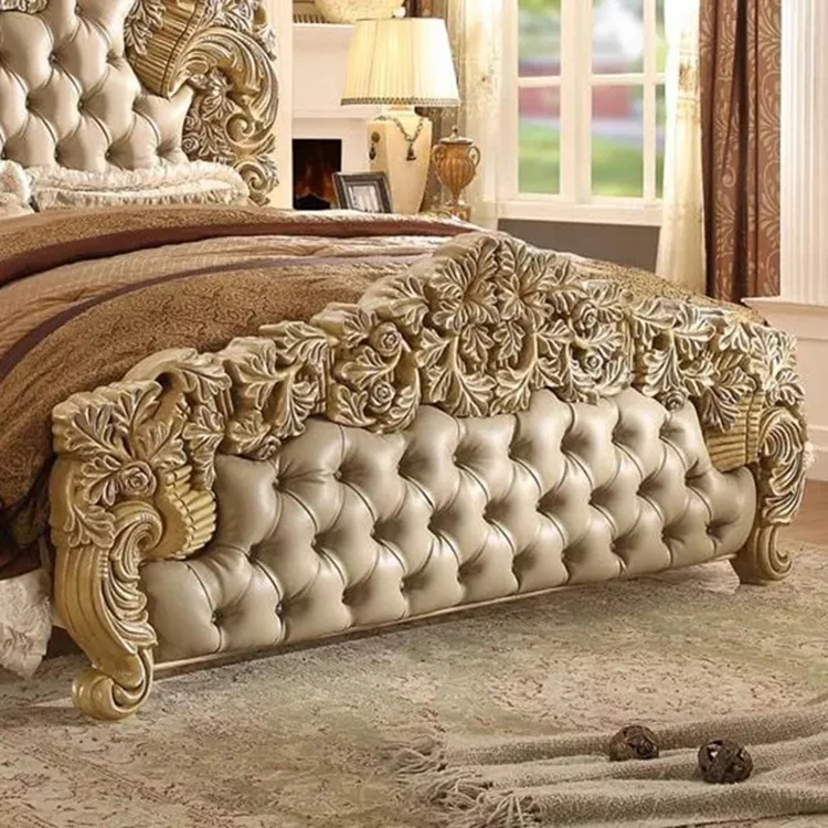 High end Luxury Royal Italian Bedroom set furniture Carved Queen Baroque Beds Luxurious King size Rococo Antique Bed frame