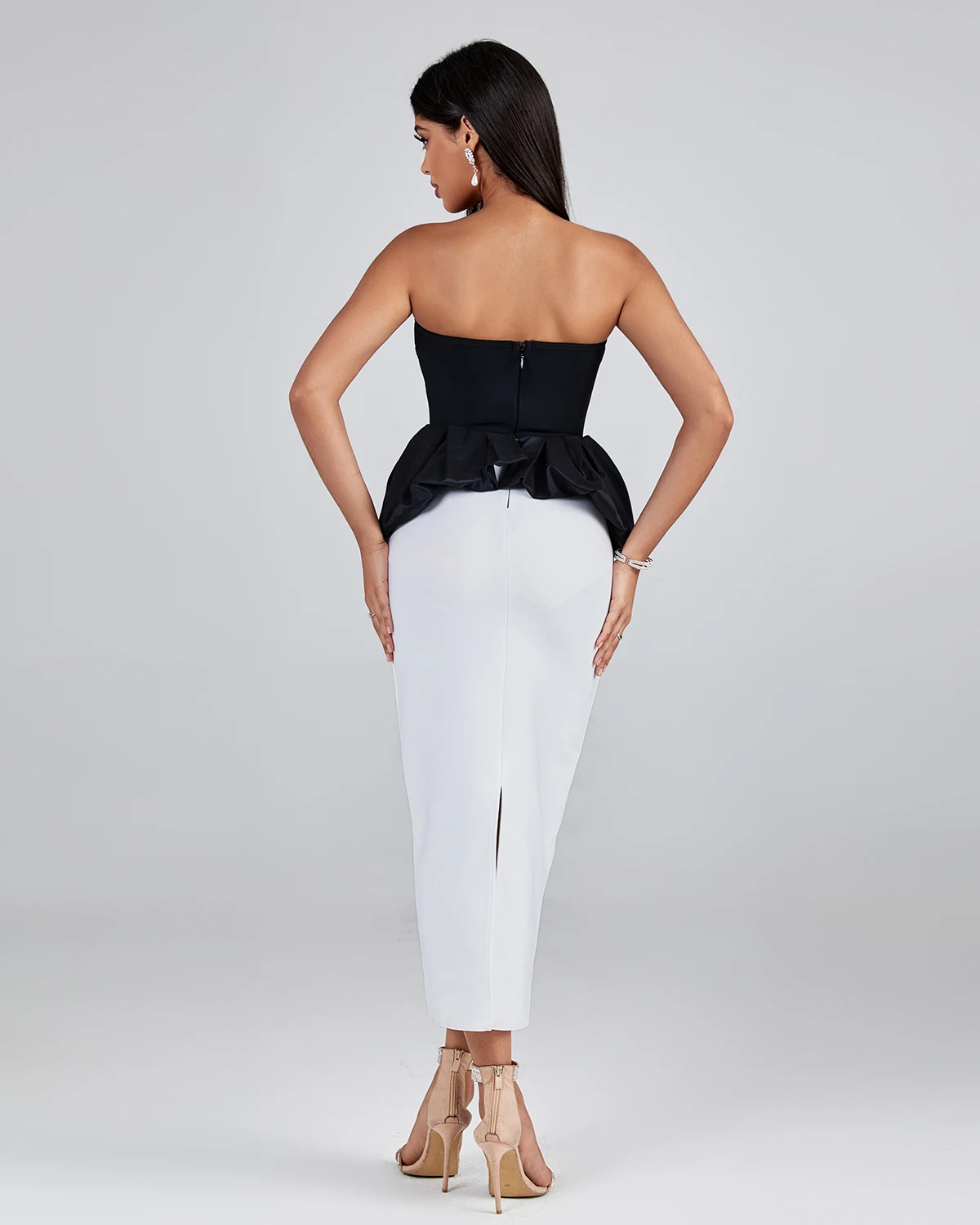 Ocstrade Fall 2023 Women Clothing Colorblock Strapless Black And White Off Shoulder Sexy Evening Dress Party Club