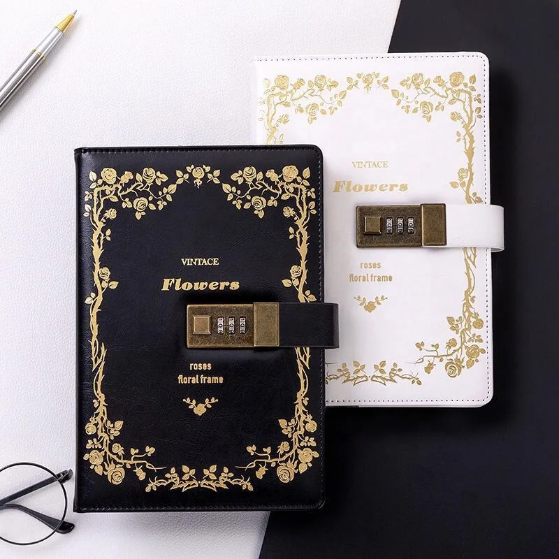 Factory directly sale A5 B6 PU Leather Notebook  Diary With Lock Digital Password for student