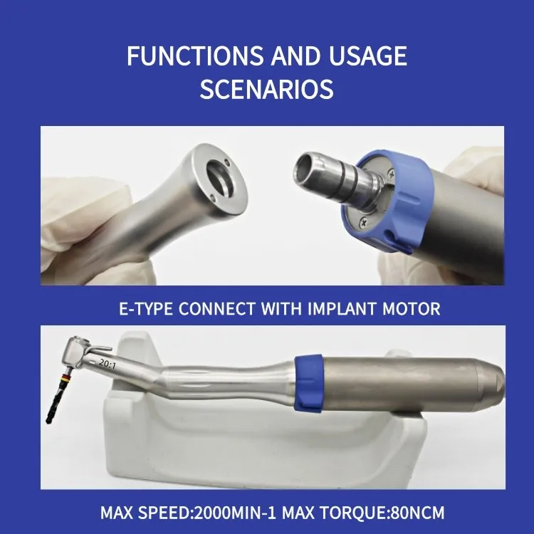 20:1 Dental Korea implants handpiece reduction push bottom contra angle handpiece with optic & light Dental implants handpiece