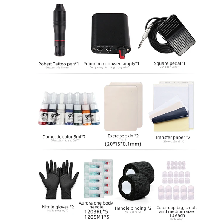 Wholesale Most Popular Complete Rotary Tattoo Kit 10 Machine Guns 7 Color Inks Power Supply