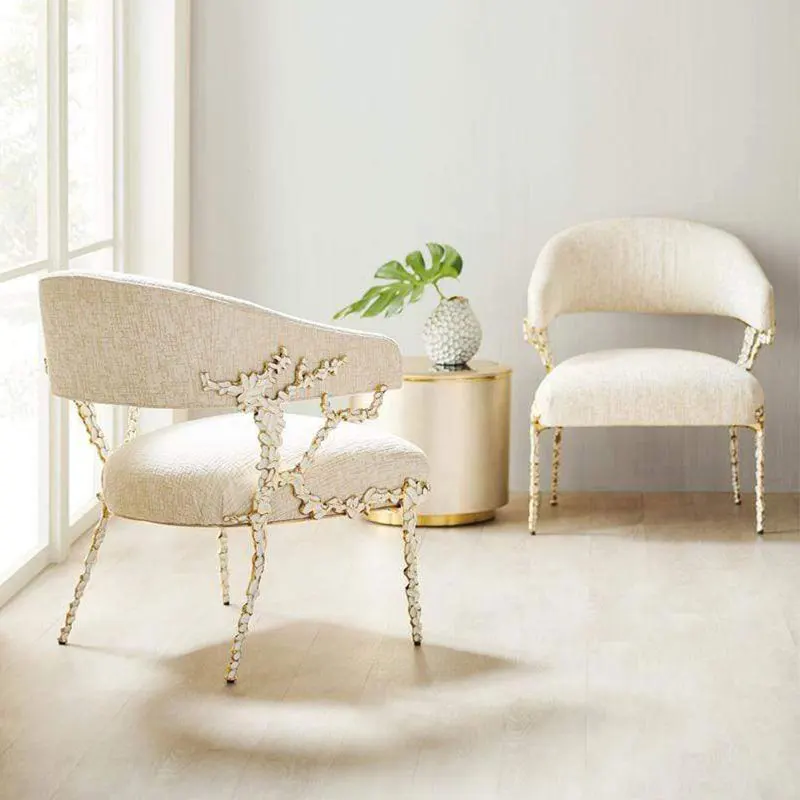 luxury Northern Europe New Dining room chair Modern design white brass Fabric Dining Chairs with velvet upholstered