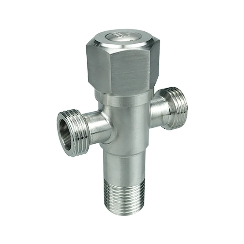 G 1/2*1/2*1/2 Angle Valve Three Way 1 in 2 out Surface Drawing Treatment Hexagonal Top Shape Toilet Stainless Steel Dual-purpose