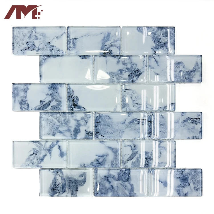 chinese cheap home decorative wall swimming pool bule smooth surface crystal glass tile mosaic for washroom bathroom kitchen