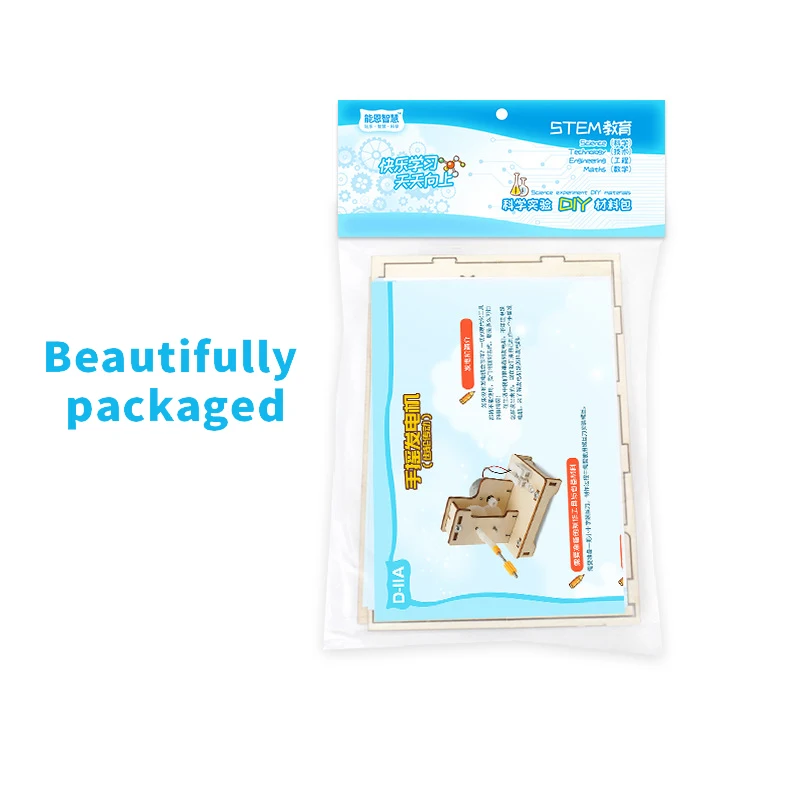 High Quality Wooden Hand Generator Diy Kit School Educational Teaching Equipment Science Physics Experiment Kit for Kids.