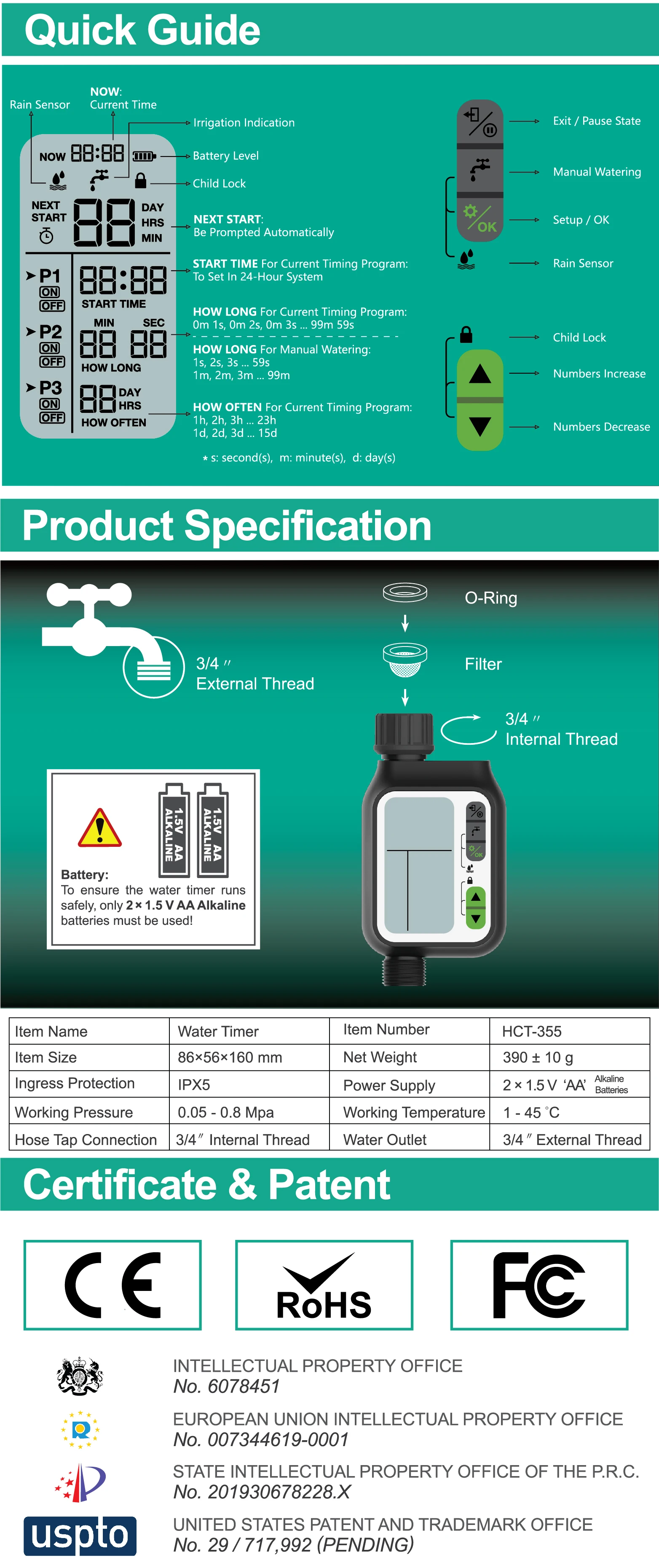 New Design Irrigation System Digital Garden Water Timer Watering With 3 Separate Programs