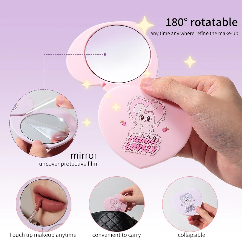 LMLTOP 2pcs Mini Travel Size Heart Mirror With Comb Set SY772 Cosmetic Pocket Makeup Mirror With Plastic Comb