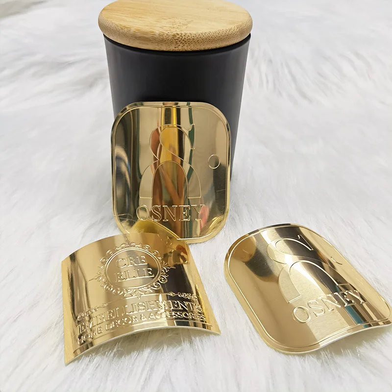 Custom Logo Sticker Metal Private Label Candle Luxury Label Sticker Aluminum Bottle Metal label