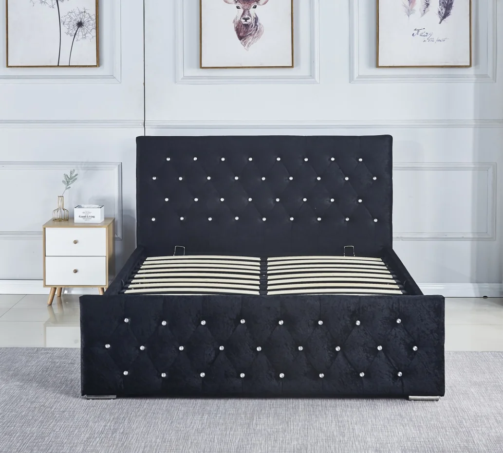 King size linen upholstery tufted high headboard bed