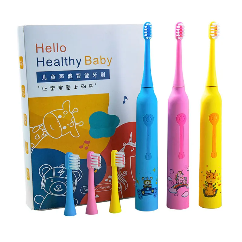 Portable cute cartoon soft brush wholesale automatic sonic power electric kids toothbrush