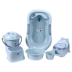 7PCS New born plastic freestanding smart future foldable baby bathtub basin set tub for baby