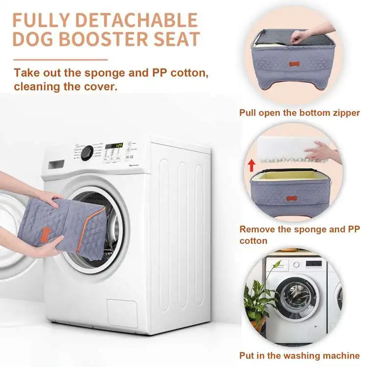 Gray Dog Car Seat Carry Bed Portable Pet Dog Waterproof Booster With Safety Leash