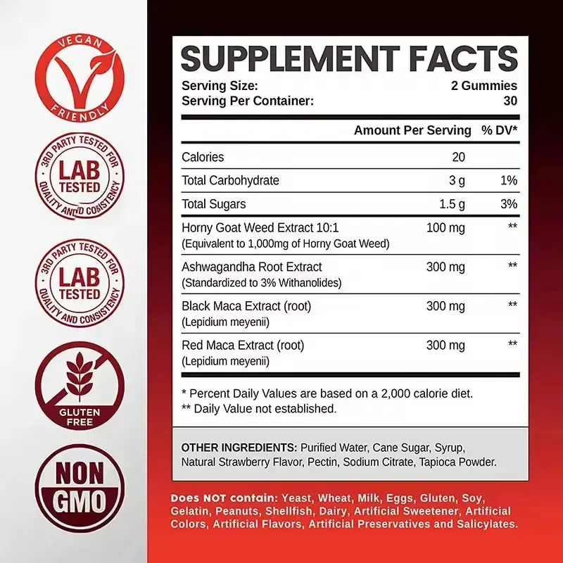 Maca Energy Gummies for Adults Boosts Sexual Vitality and Love for Both Men and Women Kidney Health Promoting gummie