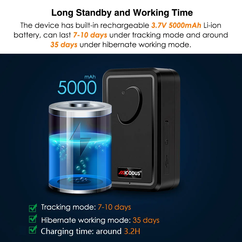 MiCODUS ML500G 5000 мАч датчик температуры аккумулятора автомобильный отслеживающий прибор портативный магнитный Gps-трекер с Sim-магнитом