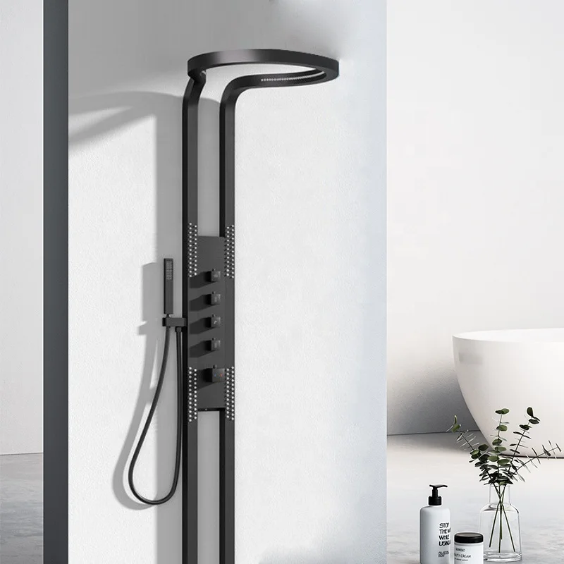 Luxury Gold Black Bathroom Shower Wall Mounted Outdoor Shower Faucet Waterfall Rainfall Sprinkler Shower Head Sets System Panel