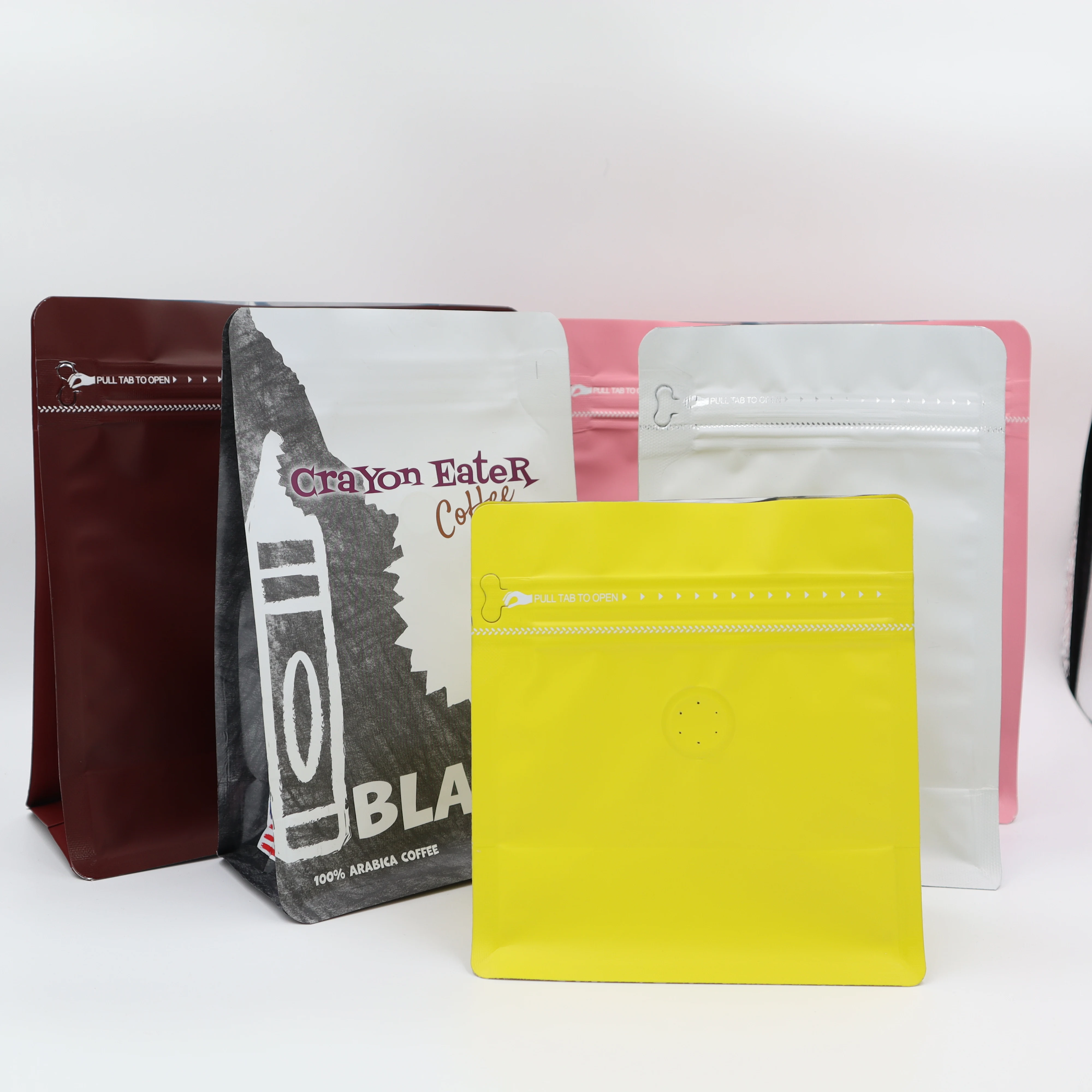 16oz/1 Lb Coffee Bags With Valve Black Plastic Stock Aluminum Foil Flat Bottom Bag Standing Coffee Beans Storage Pouch