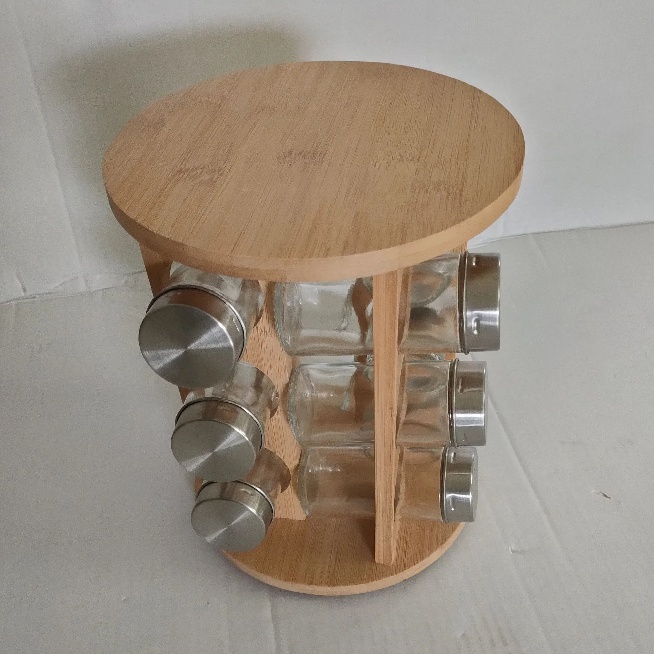bamboo spice rack with 12 jars Wooden Spinning Spice Holder