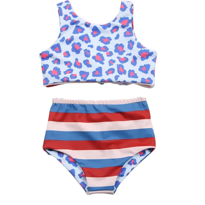 Reversible Printed Bikini Set Summer Two-Piece Bathing Suits  Girls Baby Fourth of July Pattern