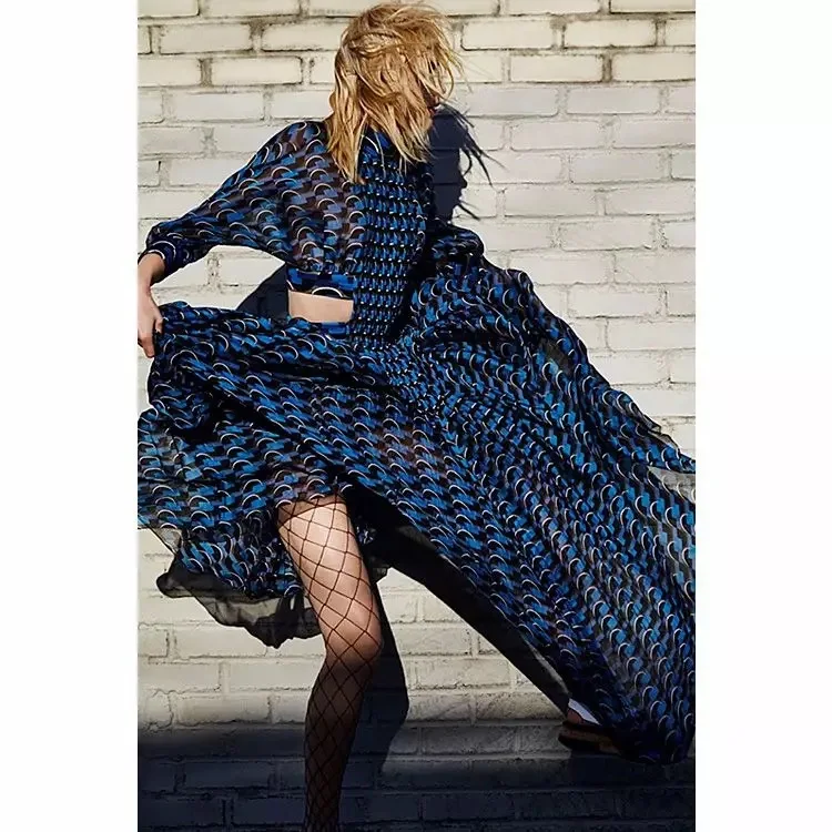 A2371 blue chiffon dress pleated waist cut out hot sell holiday birthday dress