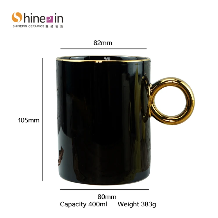 Glossy black 11oz  custom gold logo  ceramic mug  custom real gold Handle