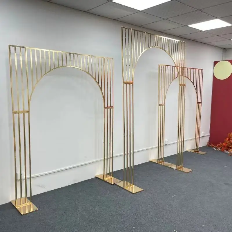 3piece Stand Shinning Gold Big Wedding Arch Backdrop Stand Structure For Wedding Events