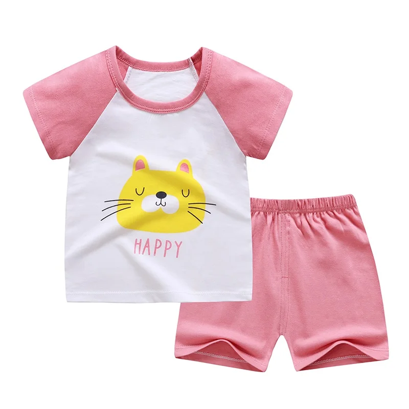 
Wholesale custom baby clothes cotton cute print short sleeve suit kids clothing childrens clothing 