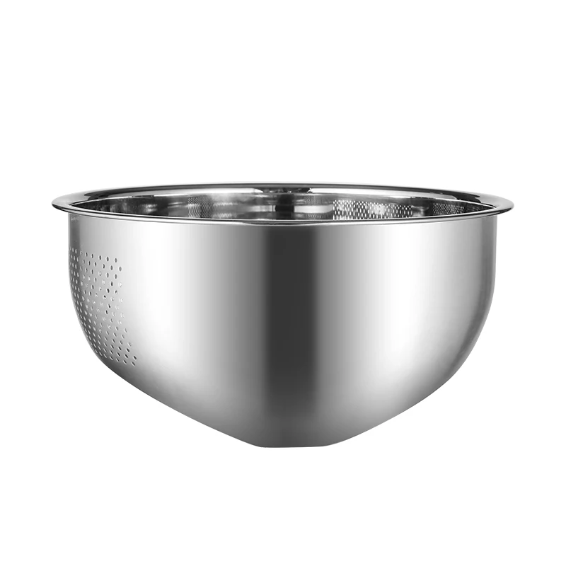 Metal Rice Washing Bowl, Versatile  Colander and Kitchen 304 Stainless Strainer with Side Drainers for Rice, Vegetables,Fruit