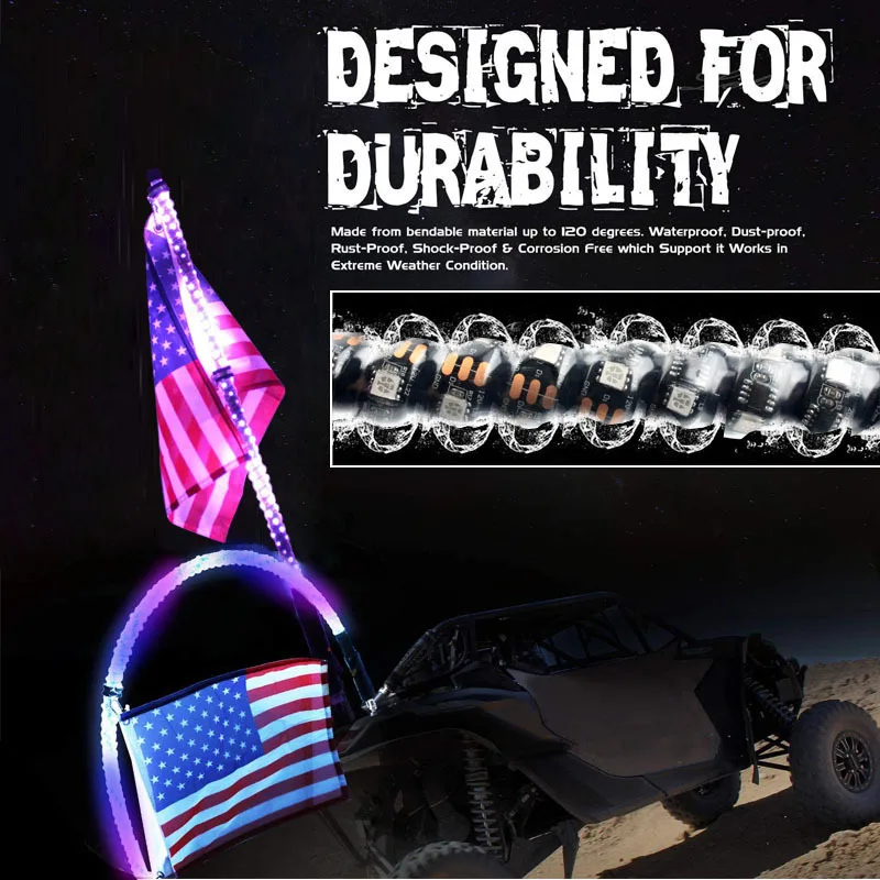 3ft 4ft 5ft 6ft LED RGB Flagpole Strip Lamp off road car whip antenna lights flag pole light for Jeep atv utv atv