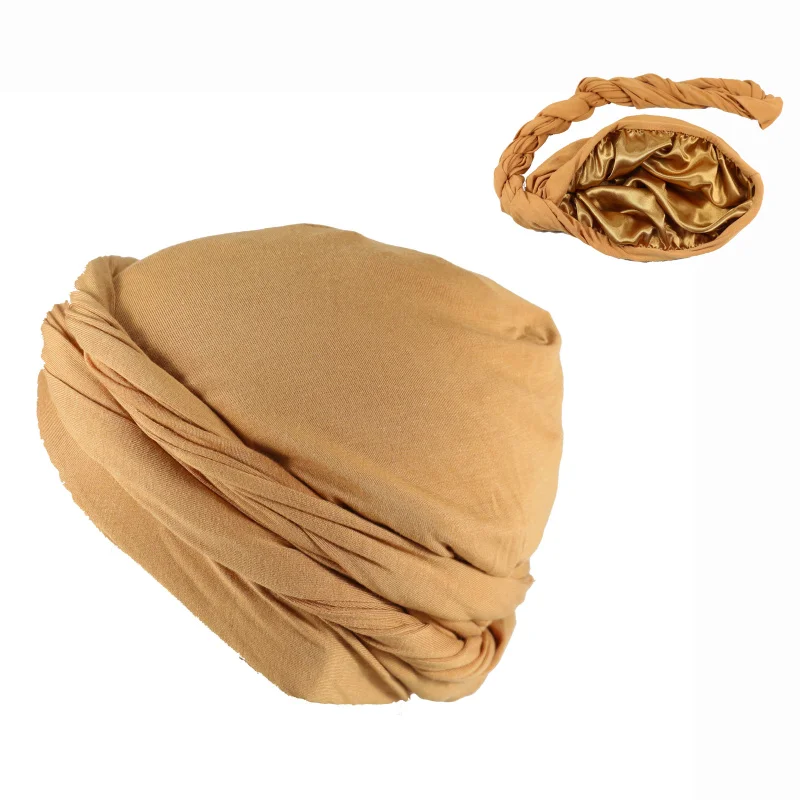 HZM-22064 Men Bamboo Satin Under Scarf Durag T-Shirt Turban Muslim Headwrap Ready to Wear Hijab Headscarf Bonnet Outdoor