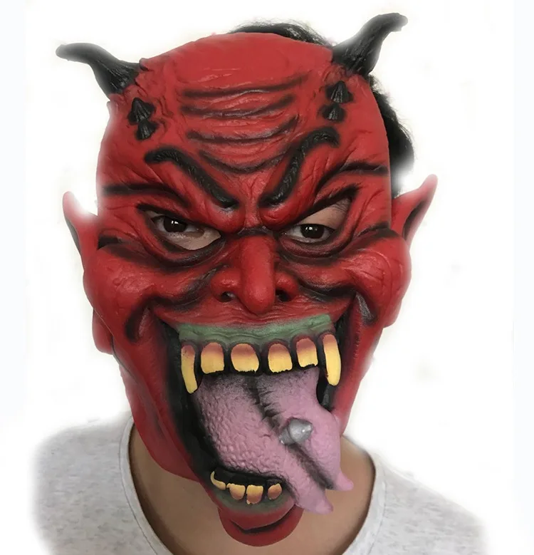 Ужасная декоративная опора для Хэллоуина, длинная маска для пирсинга, красное лицо, костюм монстра, мяч, головной убор, косплей, игра, вуаль для лица, игрушки