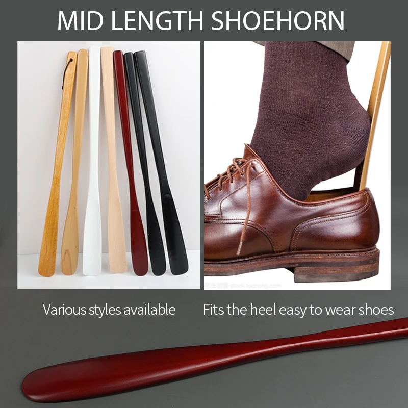 Factory Wholesale Custom LOGO Lazy Shoe Helper Durable Long and Short Handle Wooden Shoe Horn