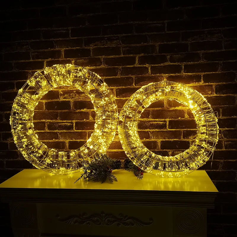 D45/50/60 см Рождество Свадьба Вечеринка домашнее украшение 3d дизайн железный Металлический Венок рамка светодиодный мотив медная проволока сказочные огни