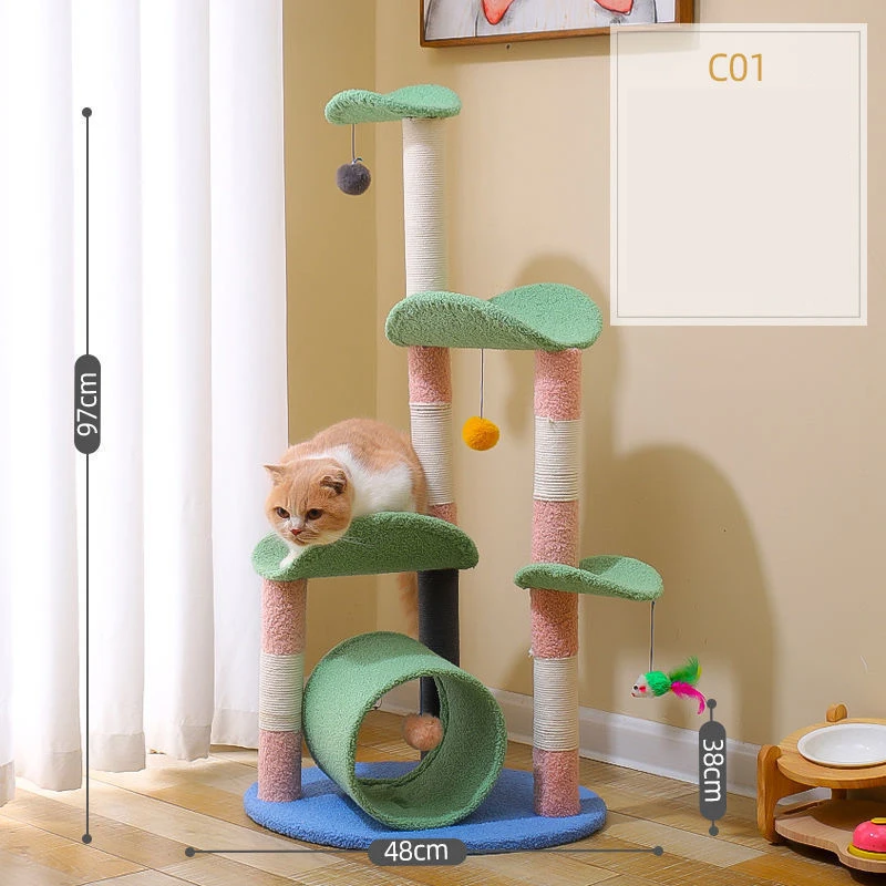 Cat Climbing Pink Tree Pet Climbing Frame Jumping Cats Scratcher Tower Tree House Scratching Post Modern Cats Tree Furniture