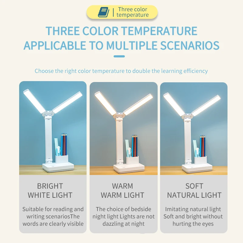 Brand New Modern Study Office Smart Table Lamp Rechargeable Led No Flicker Double Lamp Head Desk Lamp