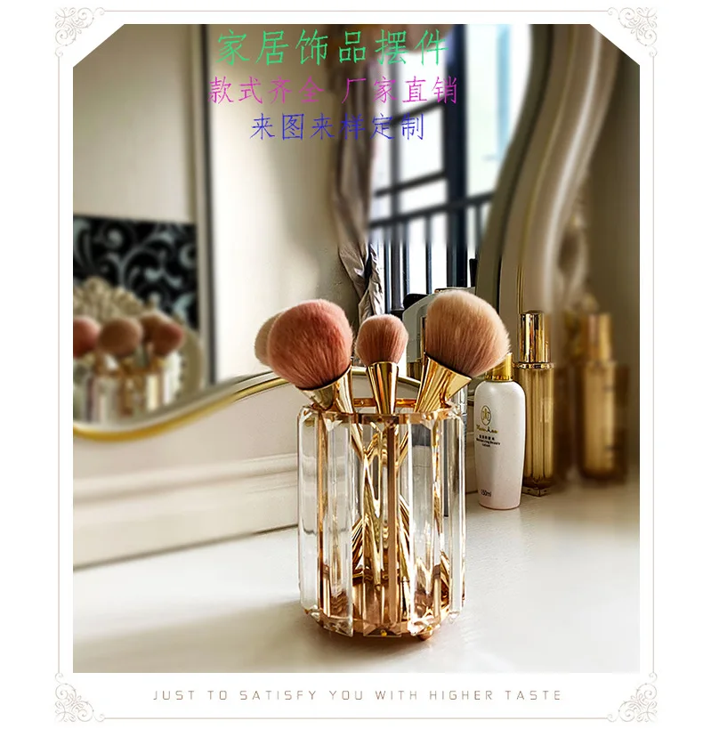 2021 Luxury Crystal Pen Holder Women Make Up Brush holder Table Bucket European Style Gold Brush Box