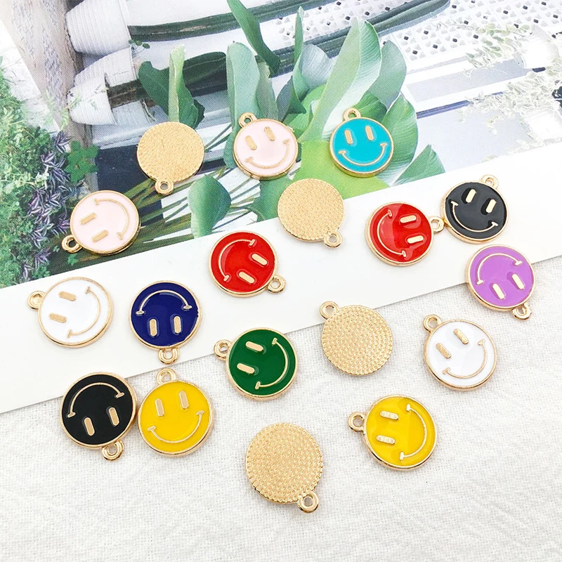 Fashion Gold Color Alloy Enamel Cute Smiling Face Charms Pendant For DIY Earring Bracelet Necklace Jewelry Making