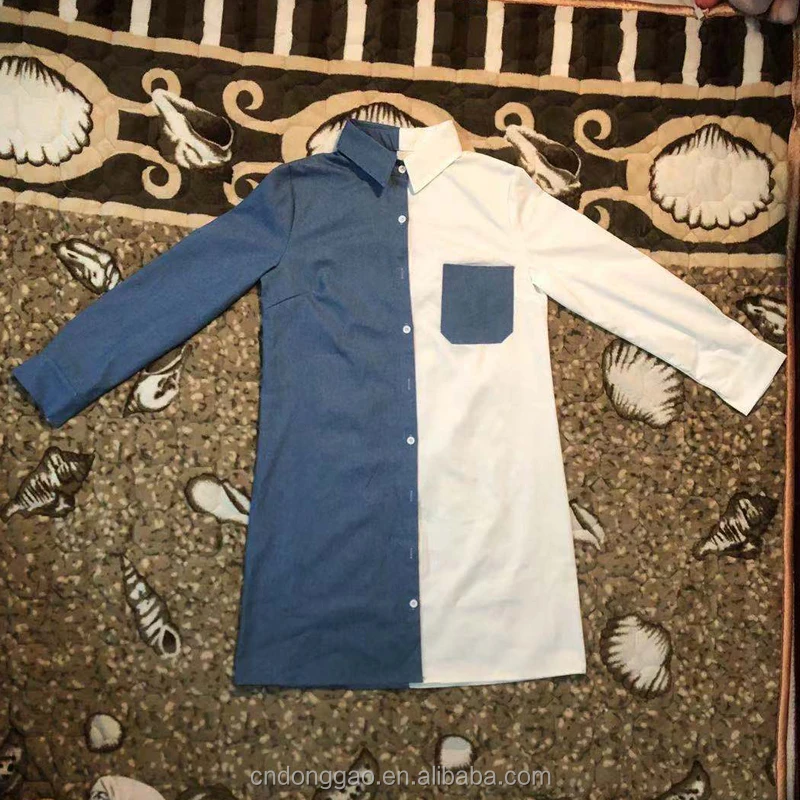 Women Color Block Dresses Wholesale Casual Long Sleeve Shirt Dress Women Fashion Patchwork Denim Skirt