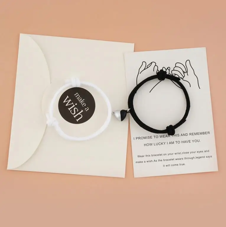 Fashion Fashion Simple Black and White Heart-shaped Magnetic Buckle Knit Lovers Bracelet Bestie Bracelet Adjustable