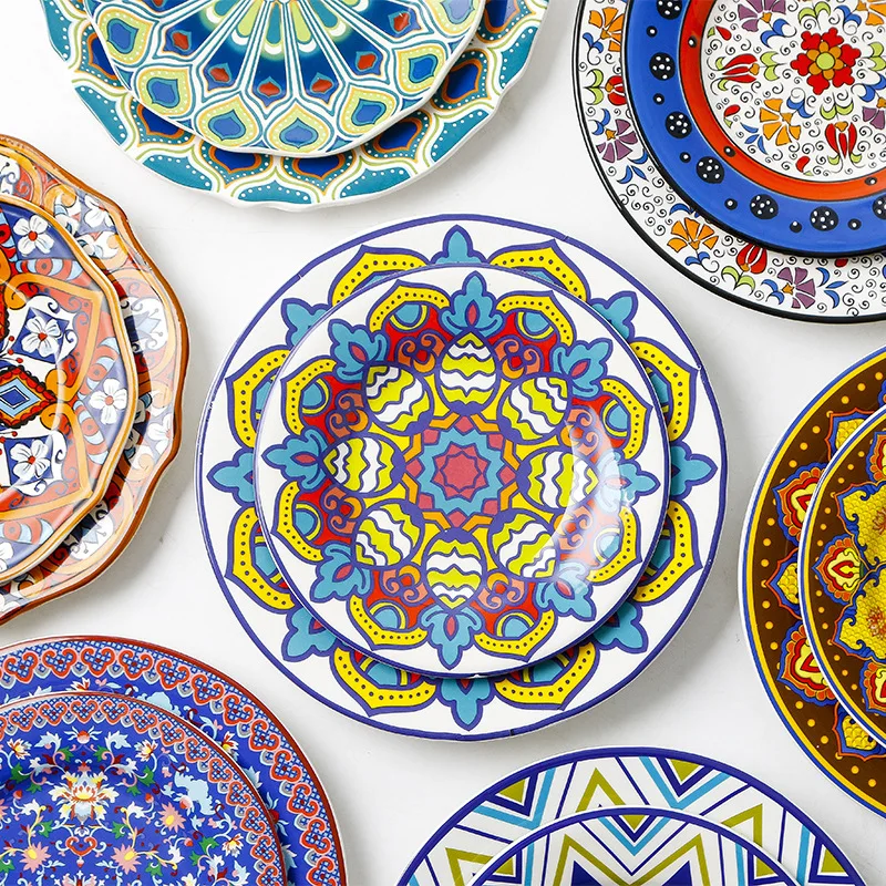 Exquisite Hand-painted Pattern colorful Bone China Plate & Dish Ceramic Dinner Plates for Salad