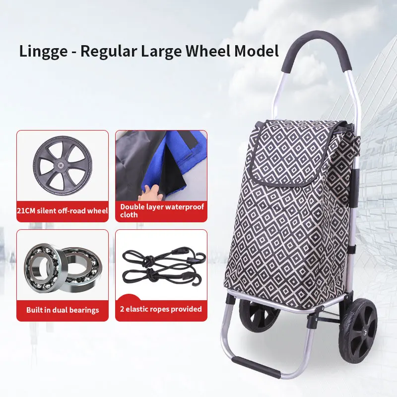 Waterproof Fabric Large Capacity Custom Logo Aluminium Alloy Shopping Trolley 6-Wheel Folding