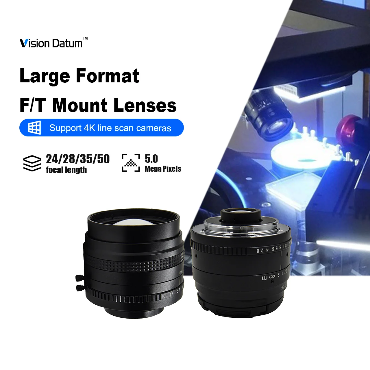 VisionDatum lhf2428 MP5 F-крепление 5 мегапикселей 24 мм F2.8 объектив камеры для линейного сканирования