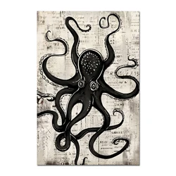 Factory Wholesale Abstract Black Sea Animal Octopus Painting Printed Canvas Wall Art for Living Room Wall Decor