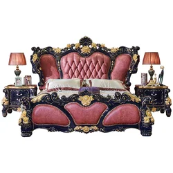 Customizable royal Luxurious French style genuine leather king size beds solid wood bed set wedding princess furniture bedroom