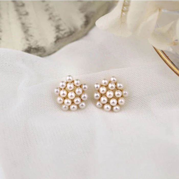 unique jewellery silver statement earring pearl flower 925 sterling silver pearl cluster flower earrings