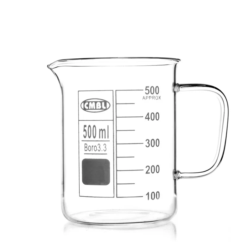 400ml Low Form Borosilicate3.3 Glass Beaker Cup with Handle for Kitchen Cooking or Bar Cocktail Making