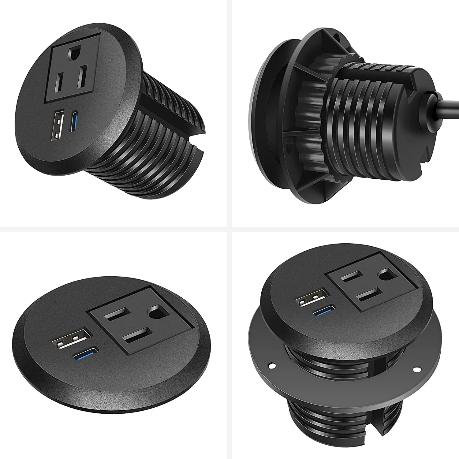 2 дюйма Смарт офисной мебели розетку мини круглый втулка розетка с USBA + USB-C/Встроенный Настольный US розетка